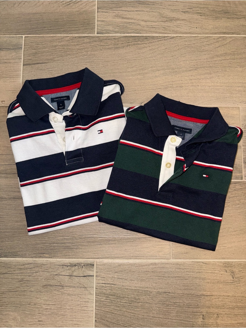 2 Tommy Hilfiger Boys' Striped Polo Shirt - Navy & White / Navy & Green